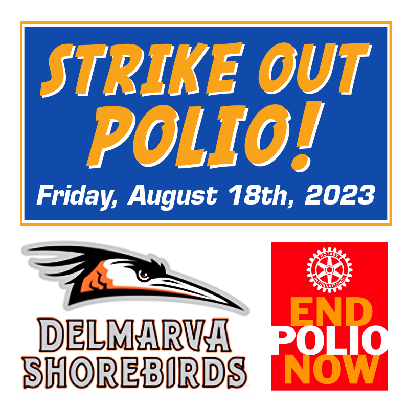 Strike Out Polio on August 18th, 2023 with the Delmarva Shorebirds and Rotary International District 7630!
